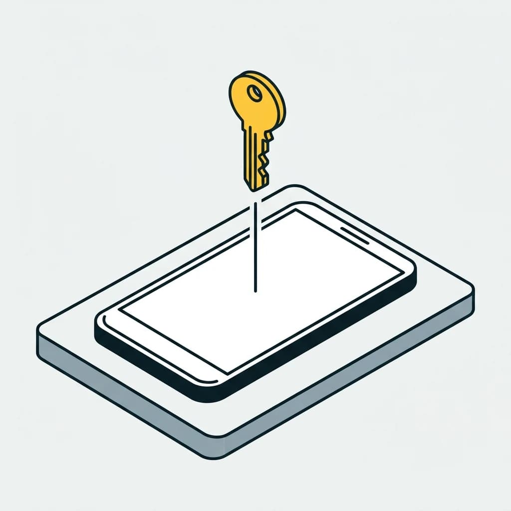 A phone with a key rising out of its screen — no lock, no password.